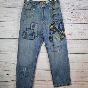 Akademiks  Baggy Fit Hip Hop Jeans Men 36X32 Distressed Repaired Patches
